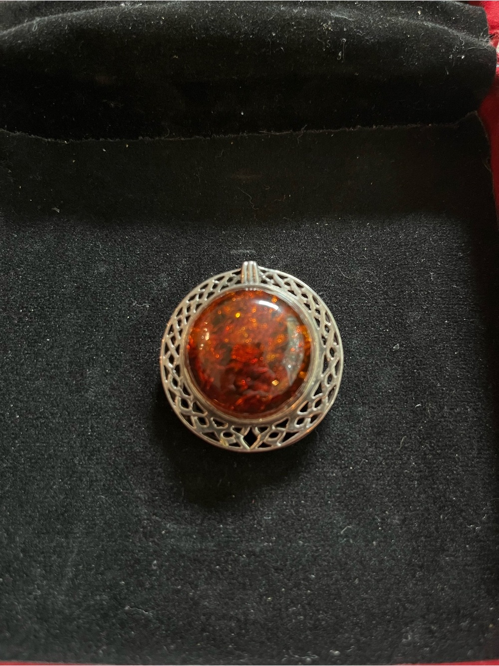 Sterling Silver Amber Pendant in Deep Cognac